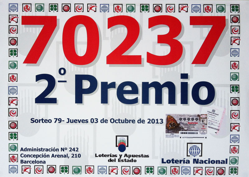Segundo premio de la Lotería Nacional de Lotería del Jueves 3 de Octubre del 2013