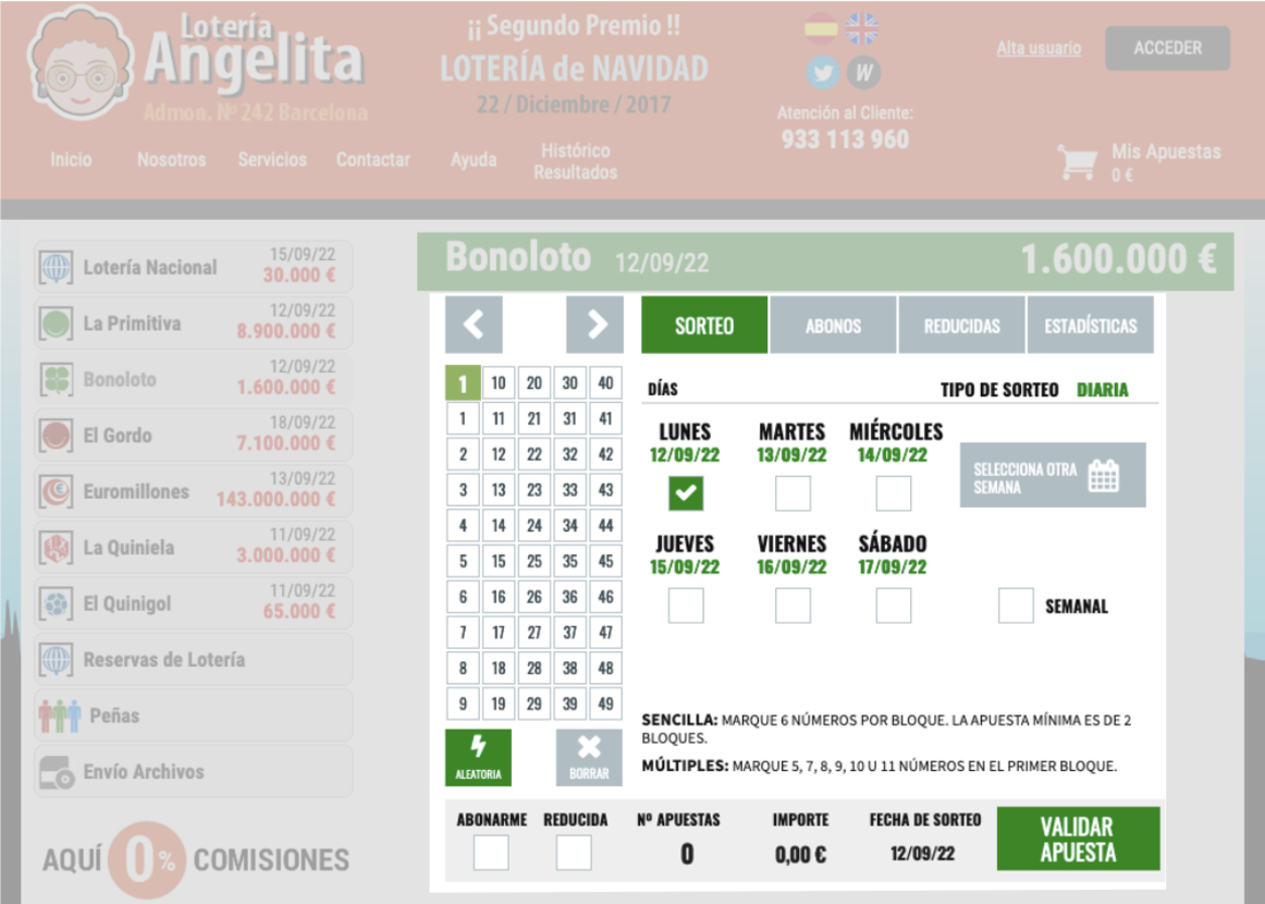 Boleto electrónico para jugar a la BonoLoto | jugar.loteriaangelita.com