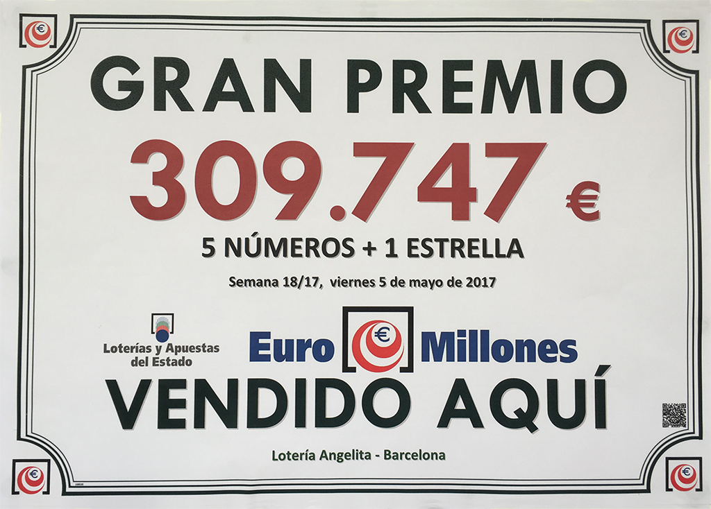 Premio de segunda categoría del Euromillones del 5 de Mayo del 2017 en Lotería Angelita